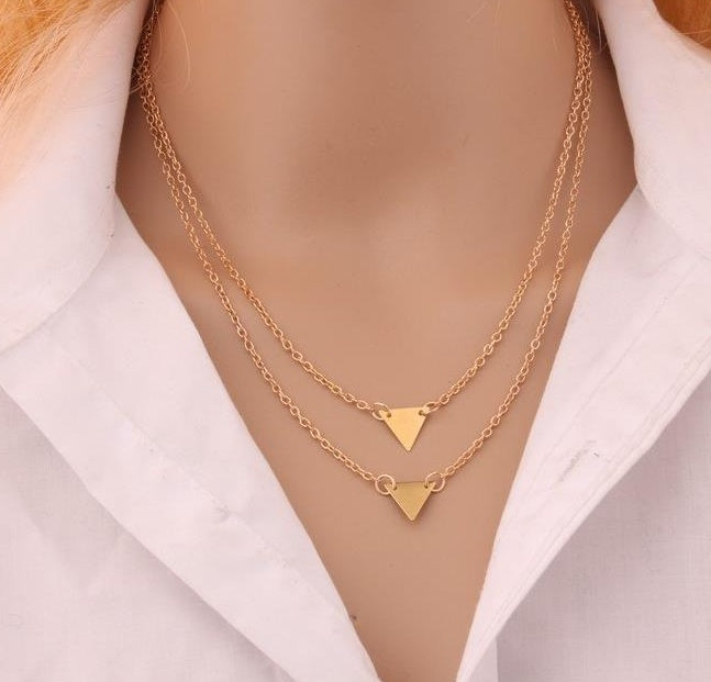 Double-layer Triangle Necklace Multi-layer Clavicle Chain - sparklesway.co.uk