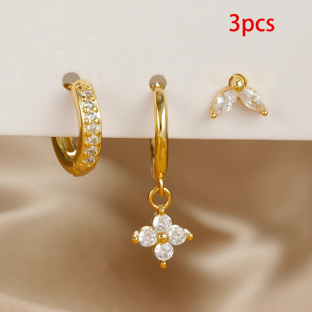 Crystal Flowers Ear Hook Eardrops Geometric High-grade Cartilage - sparklesway.co.uk 