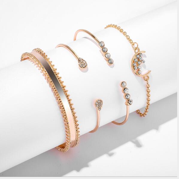 Moon  Bangle Bracelet 4 Piece Set - sparklesway.co.uk 