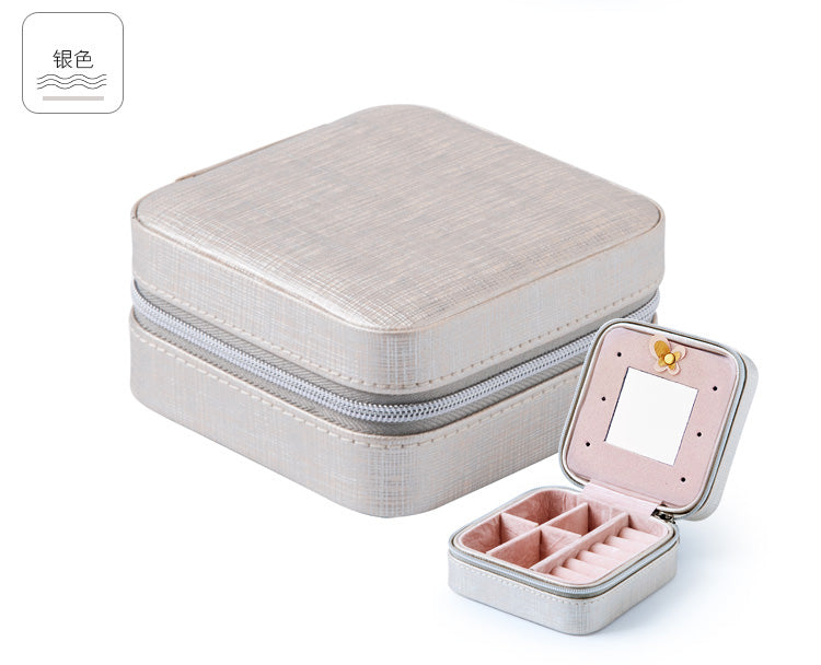 Women Jewelry Organizer Box PU Leather Travel Makeup Cosmetic Case with Mirror & Zipper - sparklesway.co.uk 