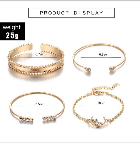 Moon  Bangle Bracelet 4 Piece Set - sparklesway.co.uk 