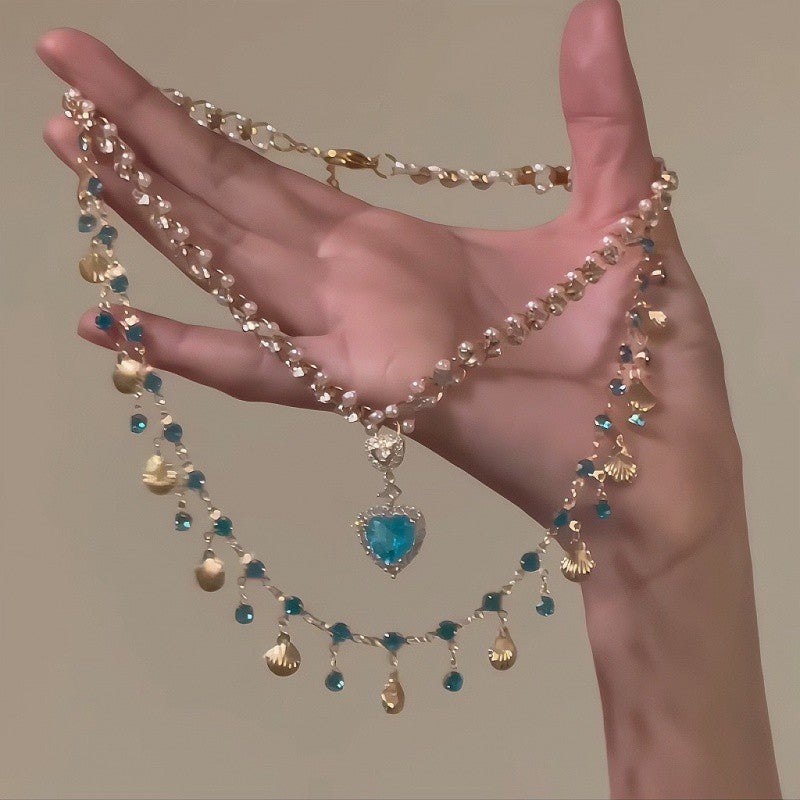 Copper Alloy  Crystal Mermaid Princess Necklace Multi-layer - sparklesway.co.uk 