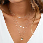 Layered metal pearl necklace in gold – geometric multi-layer necklace women UK