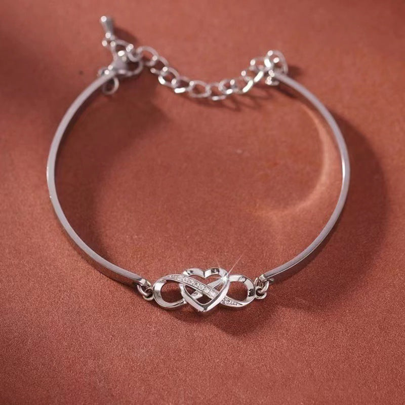 Infinity Heart Bracelet Bangle Crystal Love Forever Symbol Charm Bracelets - sparklesway.co.uk 