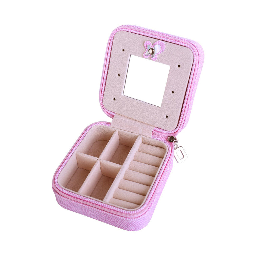 Women Jewelry Organizer Box PU Leather Travel Makeup Cosmetic Case with Mirror & Zipper - sparklesway.co.uk 