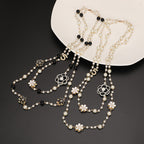 Long chain necklace with double pendant grey – elegant evening jewellery UK