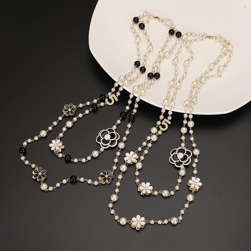 Long chain necklace with double pendant grey – elegant evening jewellery UK