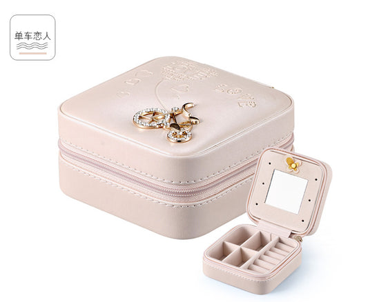 Women Jewelry Organizer Box PU Leather Travel Makeup Cosmetic Case with Mirror & Zipper - sparklesway.co.uk 