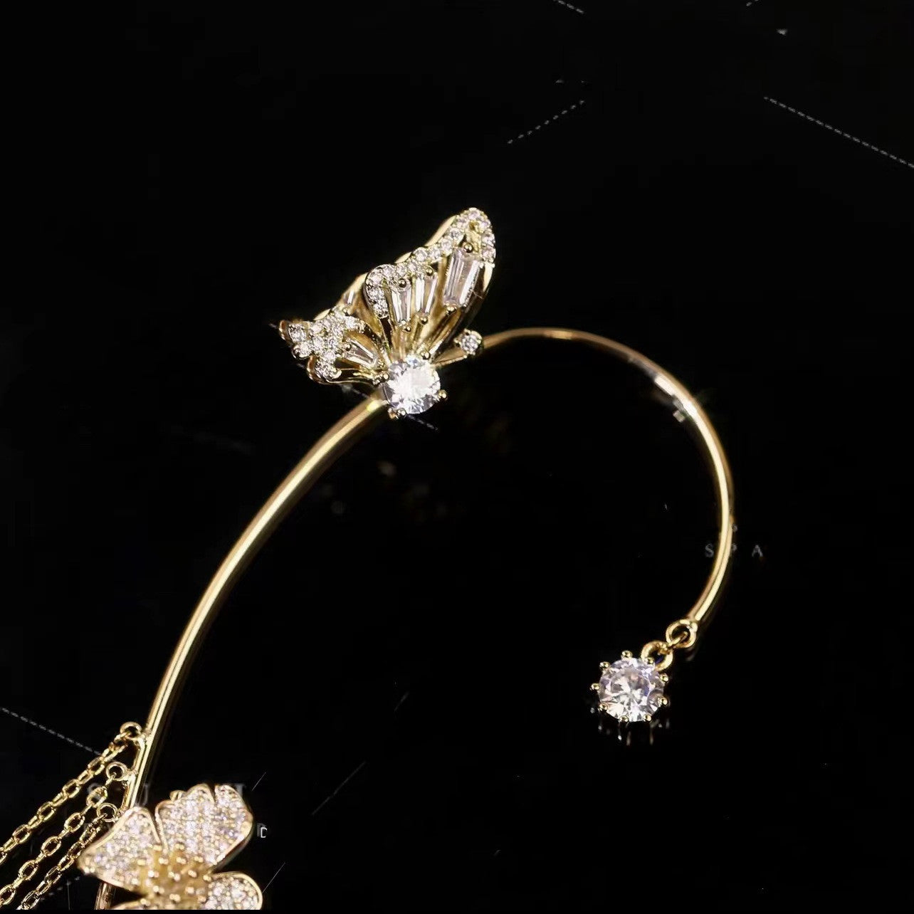 Light And Luxurious Full Zirconium Butterfly Flower Tassel Earrings Without Pierced Color Preservation - sparklesway.co.uk 