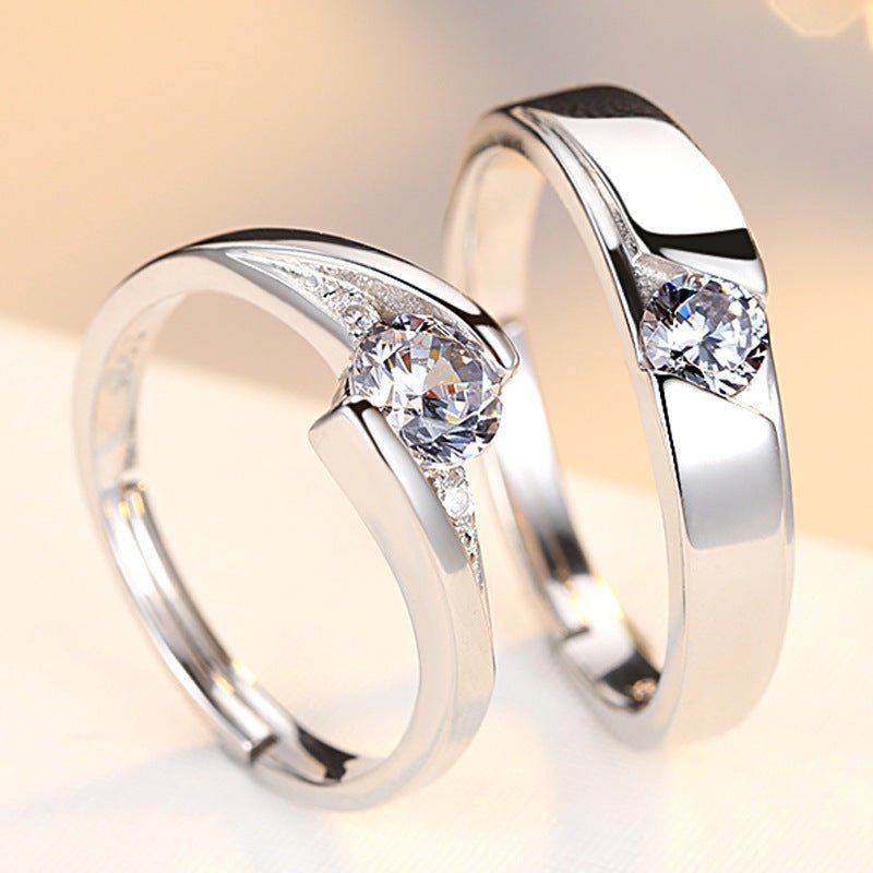 Simulation Diamond Ring Couple Rings A Pair of Live 925 Silver Men and Women Marriage Rings Lettering Rings Diamond Rings - sparklesway.co.uk 