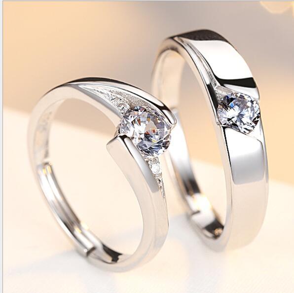 Simulation Diamond Ring Couple Rings A Pair of Live 925 Silver Men and Women Marriage Rings Lettering Rings Diamond Rings - sparklesway.co.uk 