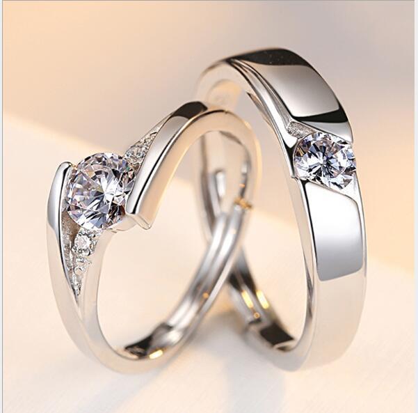 Simulation Diamond Ring Couple Rings A Pair of Live 925 Silver Men and Women Marriage Rings Lettering Rings Diamond Rings - sparklesway.co.uk 