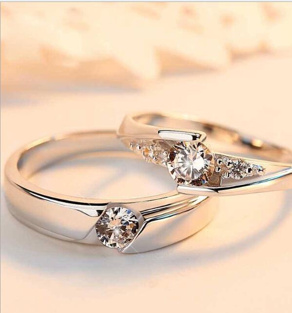 Simulation Diamond Ring Couple Rings A Pair of Live 925 Silver Men and Women Marriage Rings Lettering Rings Diamond Rings - sparklesway.co.uk 