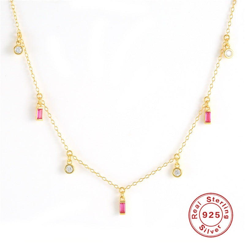 S925 Sterling Silver Rectangular Pendant Clavicle Necklace - sparklesway.co.uk 