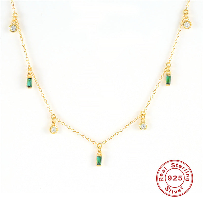 S925 Sterling Silver Rectangular Pendant Clavicle Necklace - sparklesway.co.uk 