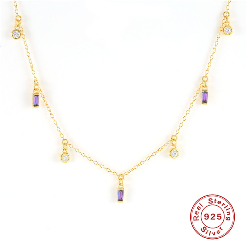 S925 Sterling Silver Rectangular Pendant Clavicle Necklace - sparklesway.co.uk 