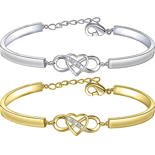 Infinity Heart Bracelet Bangle Crystal Love Forever Symbol Charm Bracelets - sparklesway.co.uk 