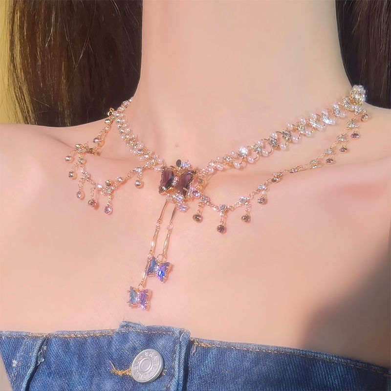 Copper Alloy  Crystal Mermaid Princess Necklace Multi-layer - sparklesway.co.uk 