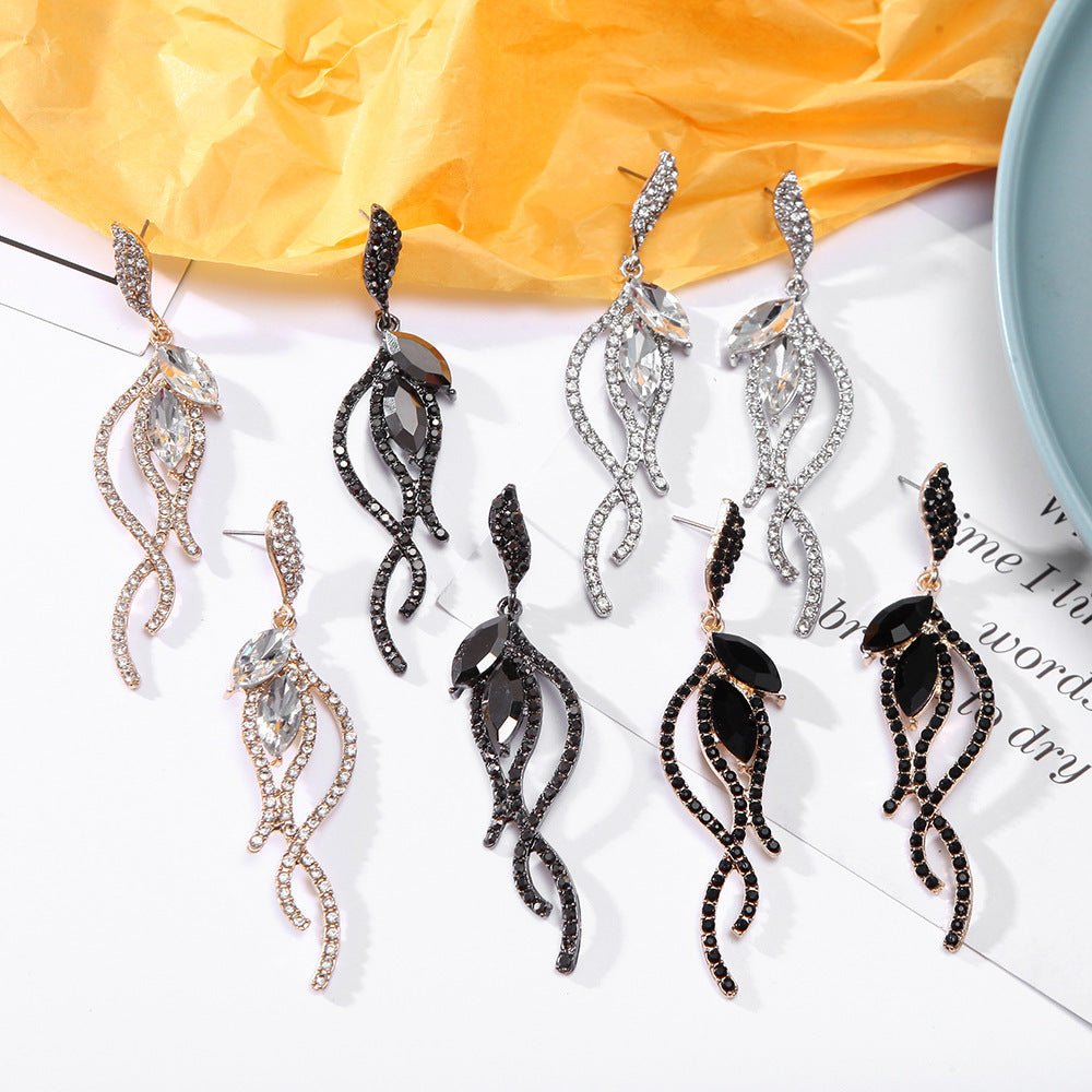 Alloy Diamond Earrings Tassel Hollow Asymmetrical Style Women's Earrings Earrings - sparklesway.co.uk 