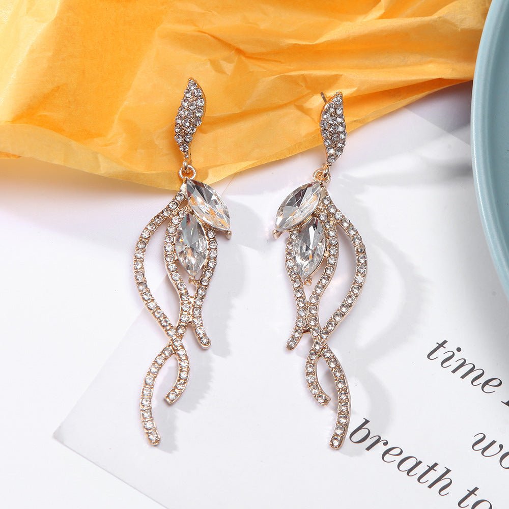 Alloy Diamond Earrings Tassel Hollow Asymmetrical Style Women's Earrings Earrings - sparklesway.co.uk 