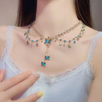 Copper Alloy  Crystal Mermaid Princess Necklace Multi-layer - sparklesway.co.uk 