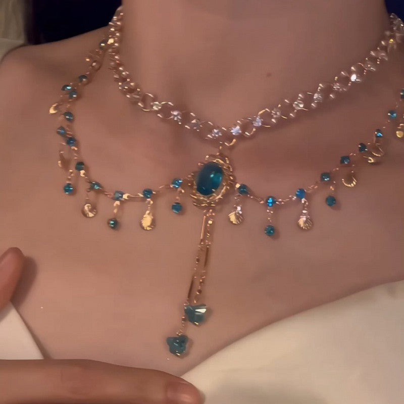 Copper Alloy  Crystal Mermaid Princess Necklace Multi-layer - sparklesway.co.uk 