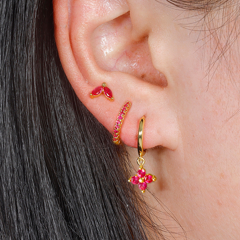 Crystal Flowers Ear Hook Eardrops Geometric High-grade Cartilage - sparklesway.co.uk 