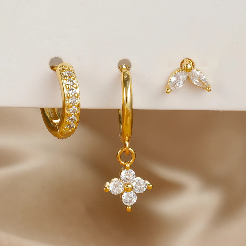 Crystal Flowers Ear Hook Eardrops Geometric High-grade Cartilage - sparklesway.co.uk 