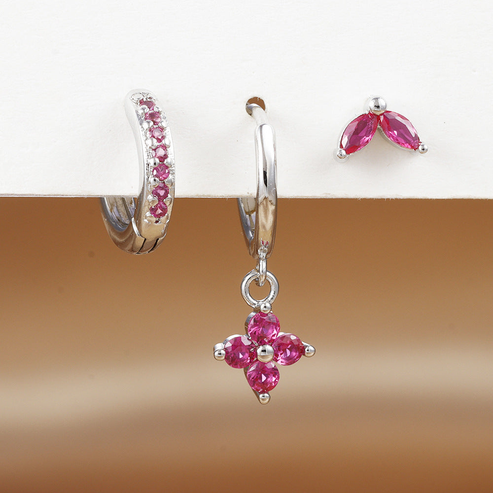 Crystal Flowers Ear Hook Eardrops Geometric High-grade Cartilage - sparklesway.co.uk 