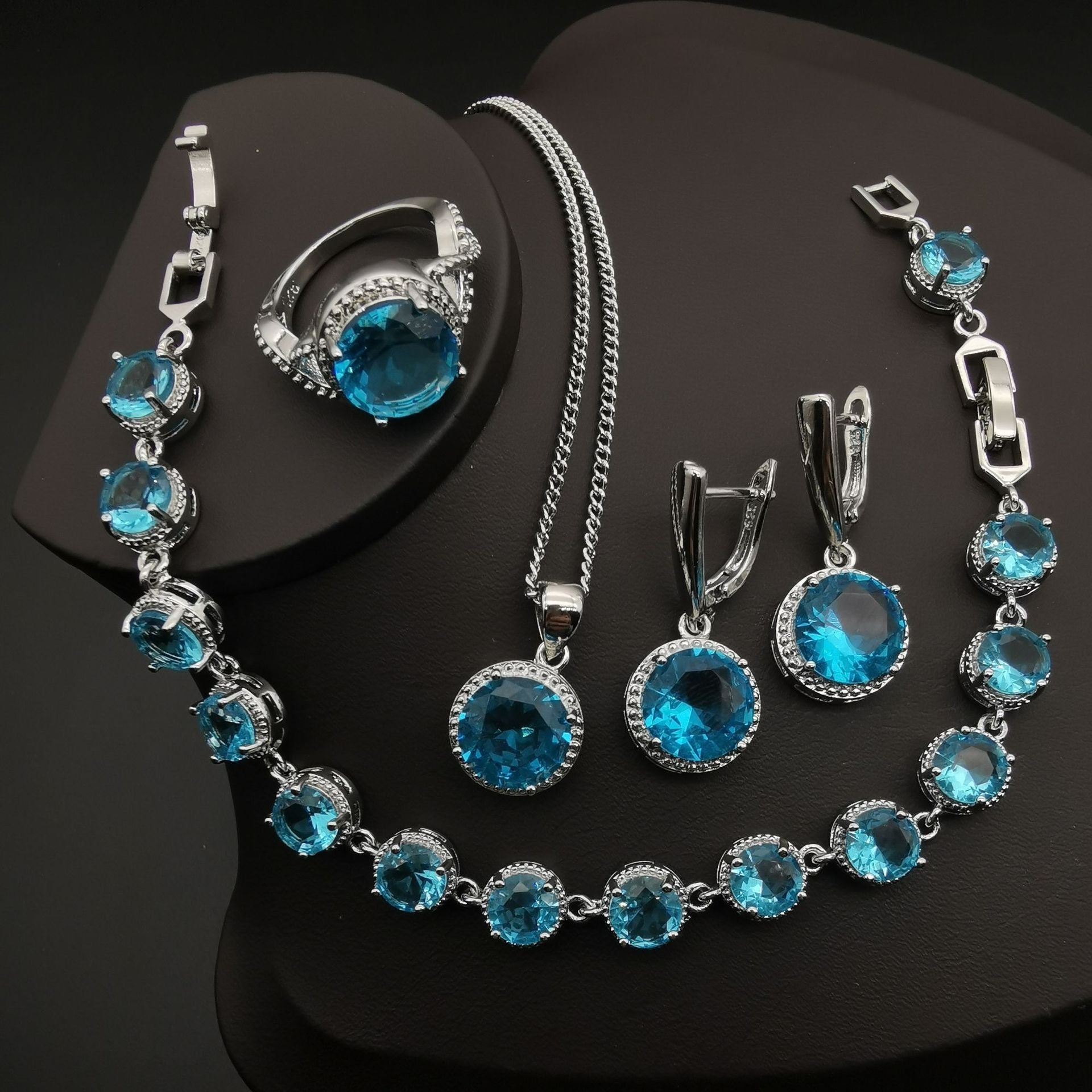 European And American Style Jewelry Round Diamond 4 PCs Set - sparklesway.co.uk 
