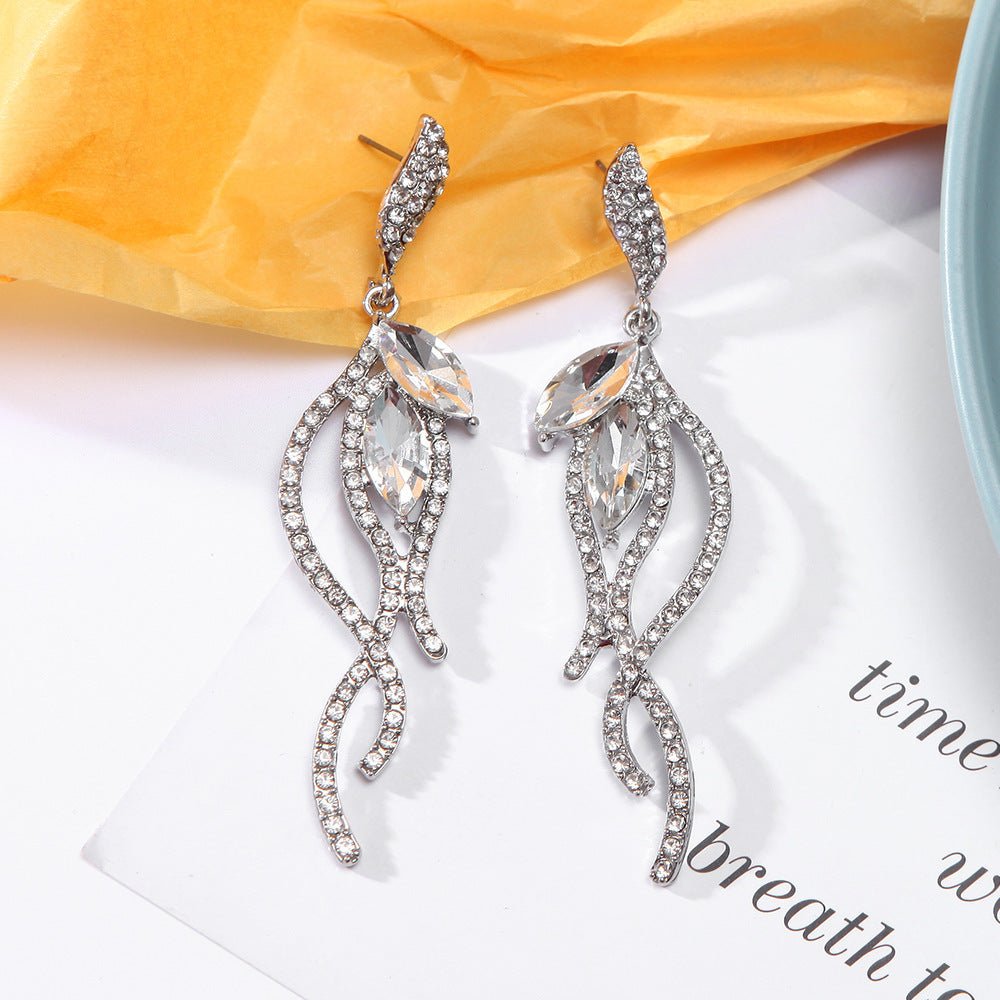 Alloy Diamond Earrings Tassel Hollow Asymmetrical Style Women's Earrings Earrings - sparklesway.co.uk 