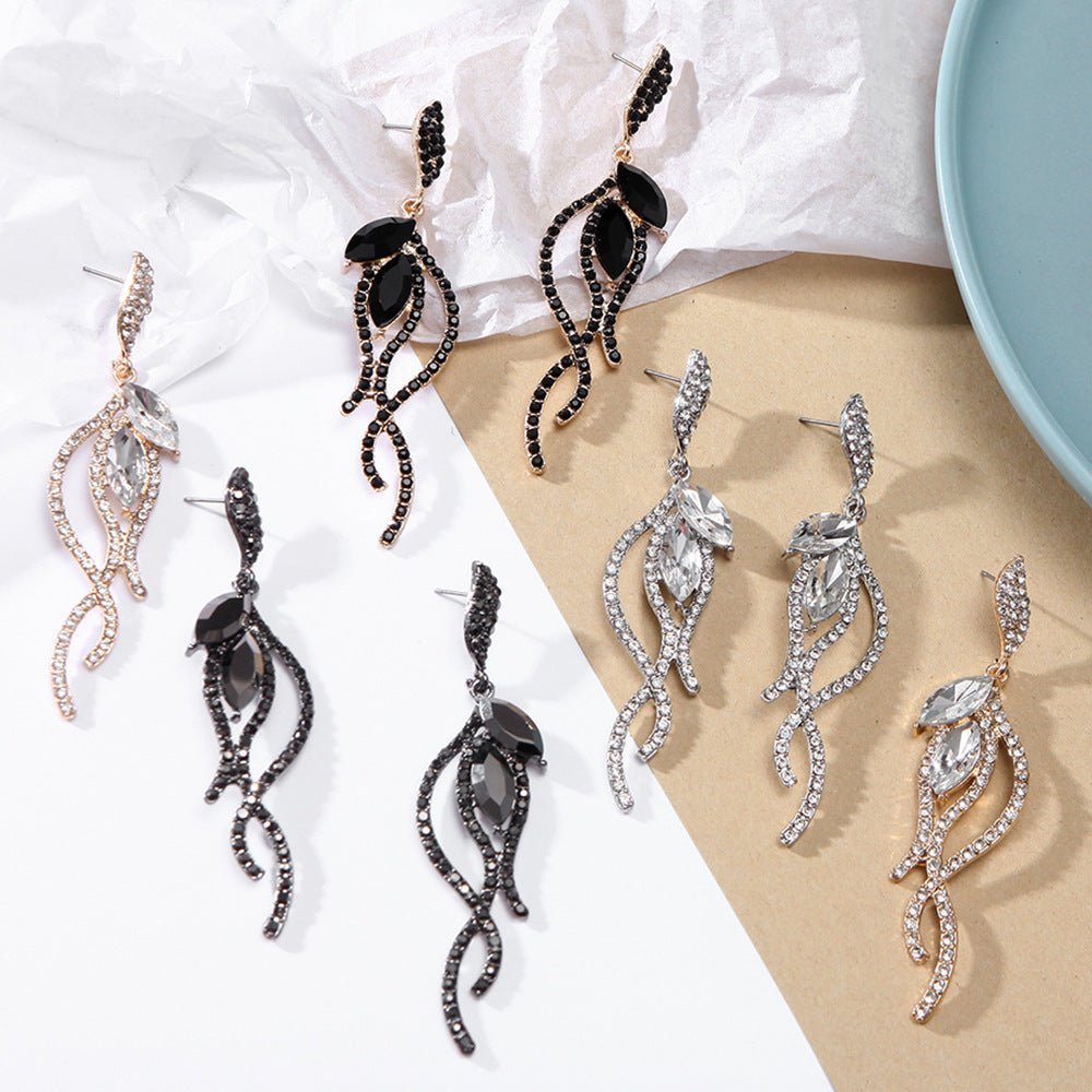 Alloy Diamond Earrings Tassel Hollow Asymmetrical Style Women's Earrings Earrings - sparklesway.co.uk 