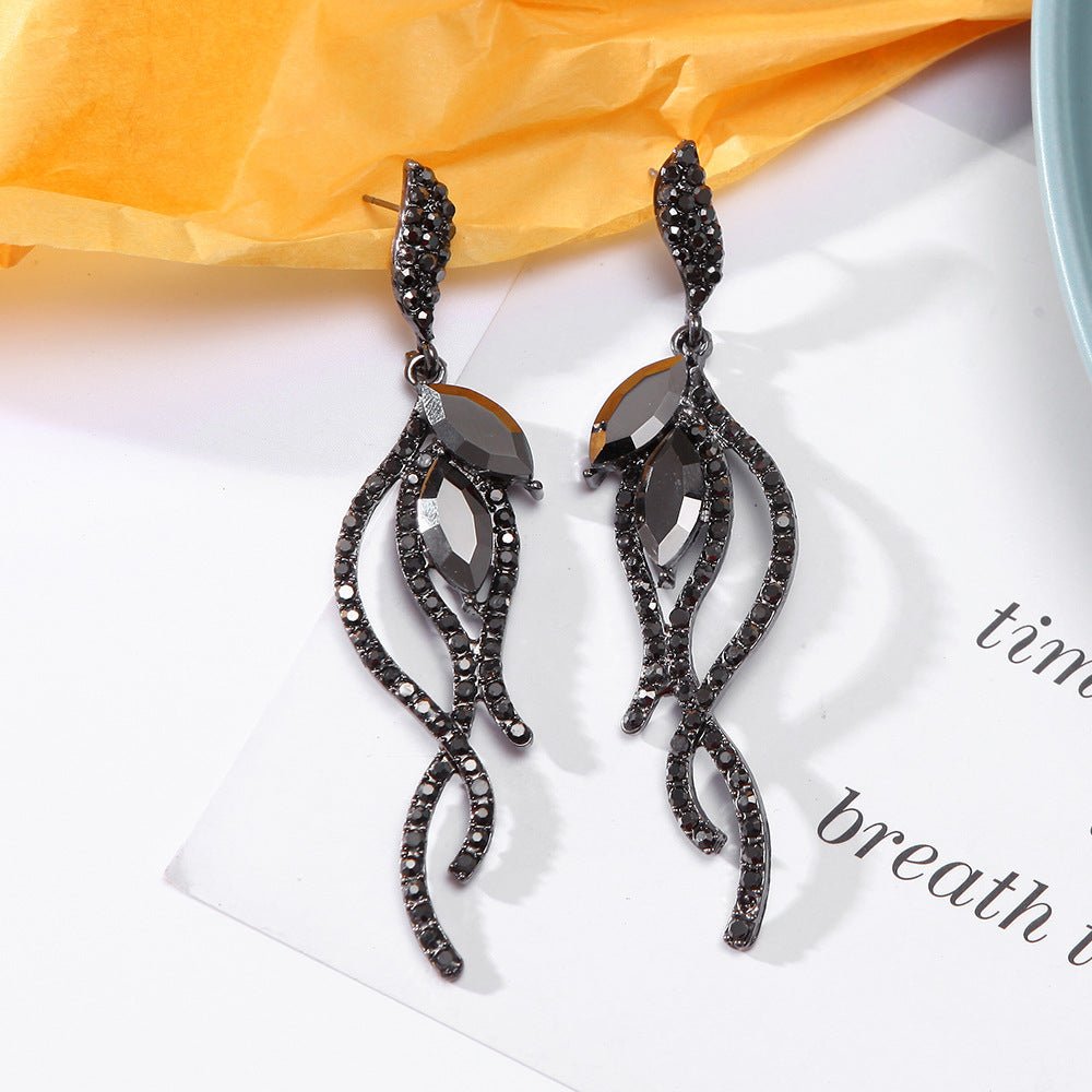 Alloy Diamond Earrings Tassel Hollow Asymmetrical Style Women's Earrings Earrings - sparklesway.co.uk 
