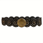 Disc Hook Leather Retro Rivet Alloy Belt Wide Belt - sparklesway.co.uk 