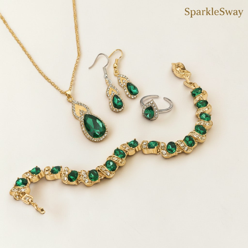 Zircon Jewellery Set — Necklace, Earrings and Ring