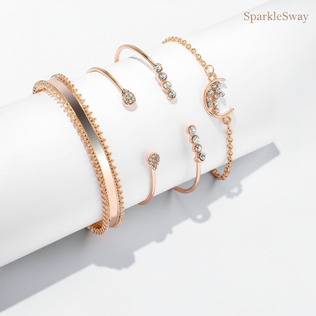 Moon and Heart Bangle Set of 4 — sparklesway.co.uk