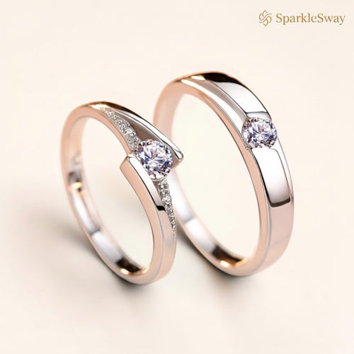 925 Sterling Silver Couple Rings Close-up — sparklesway.co.uk