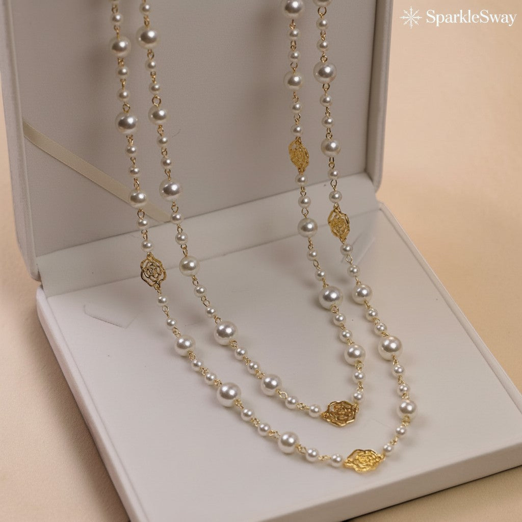 Layered Pearl Sweater Necklace for Women — sparklesway.co.uk