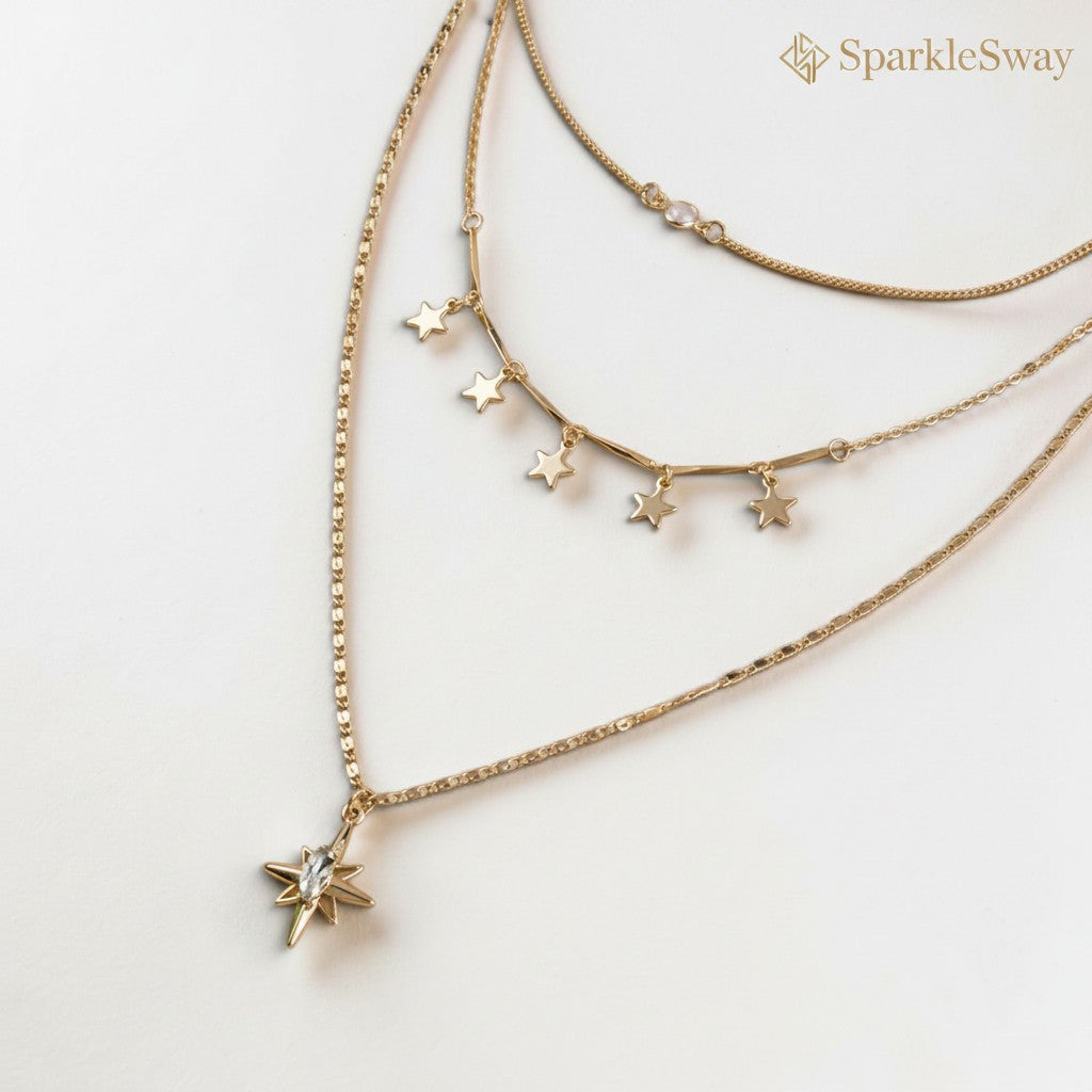 Star and Geometric Layered Pendant Necklace — sparklesway.co.uk