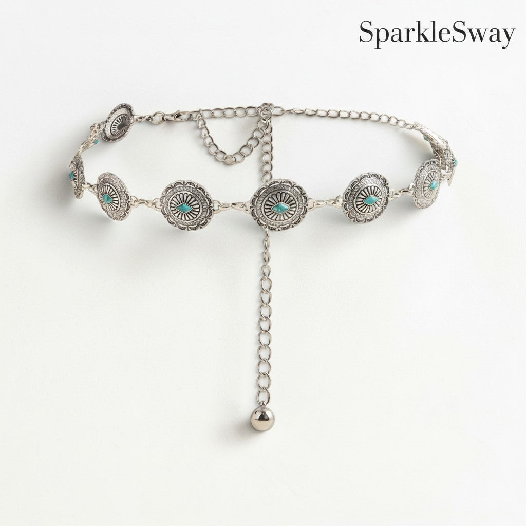 Turquoise and Gold Boho Waist Chain — sparklesway.co.uk