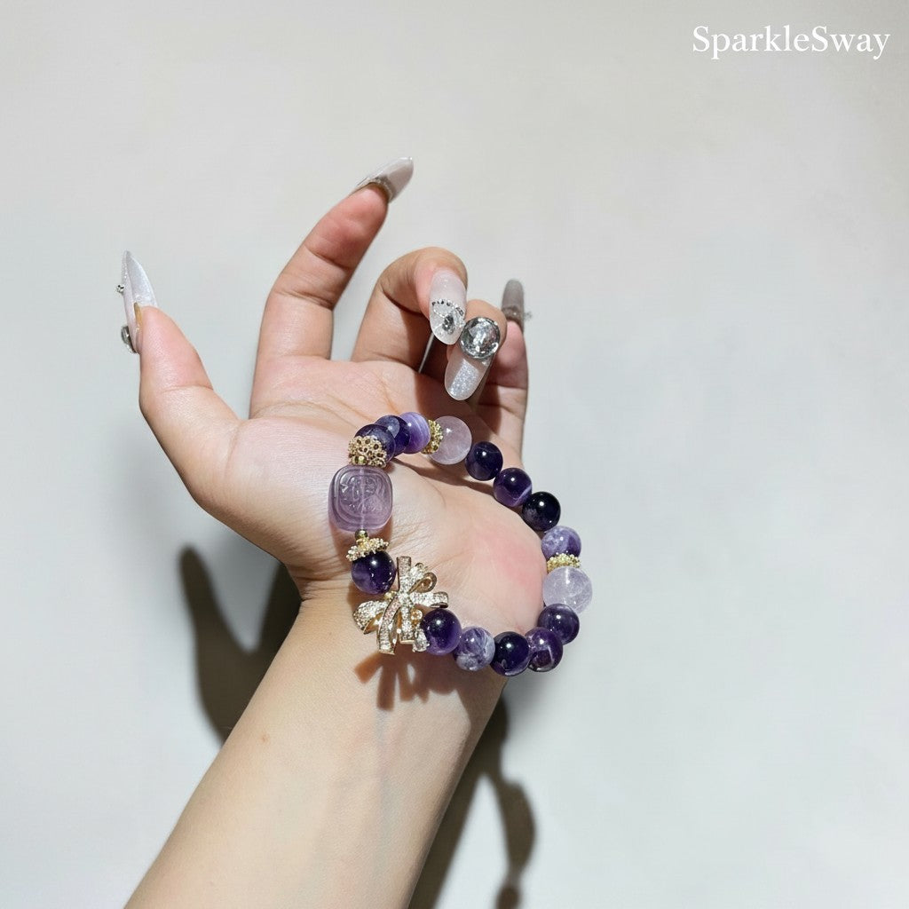 Natural Amethyst Bead Bracelet for Women — sparklesway.co.uk