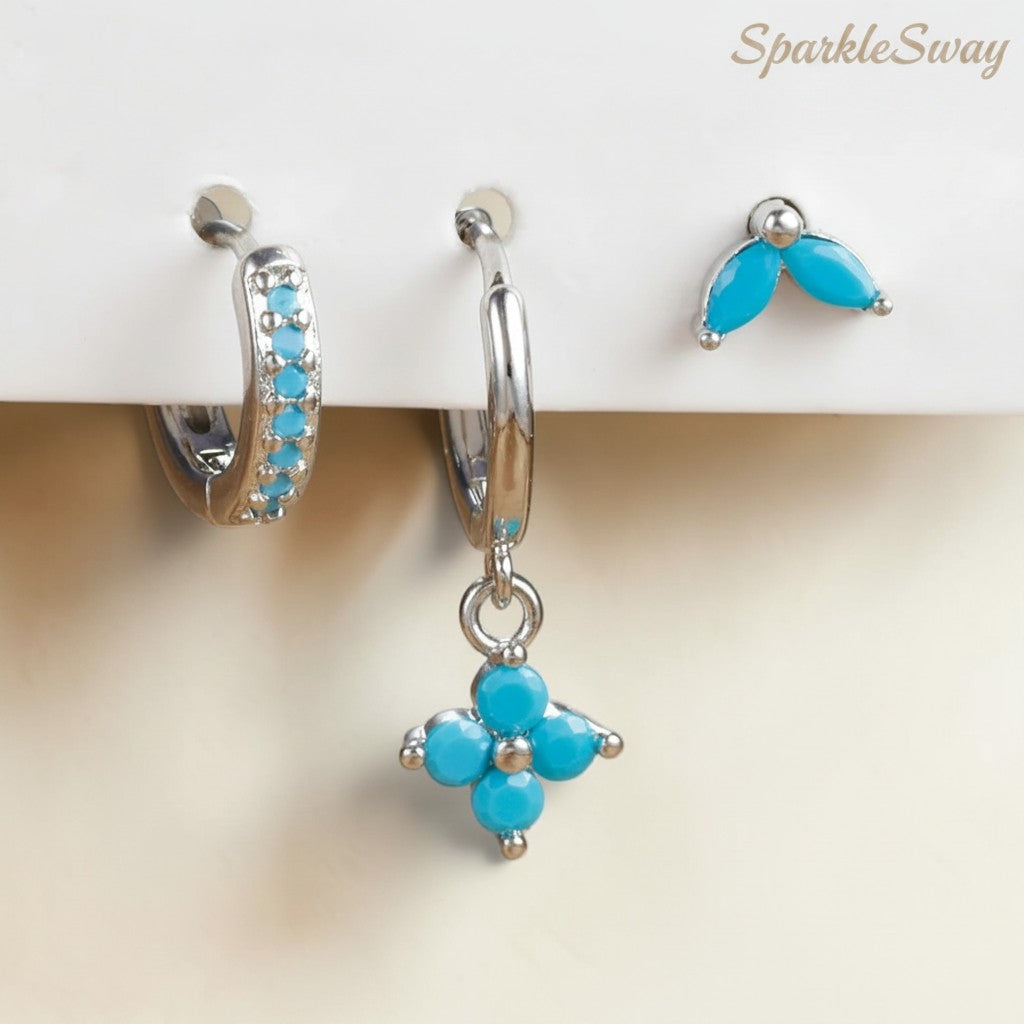 Crystal Flower Ear Hook Set of 3 — sparklesway.co.uk
