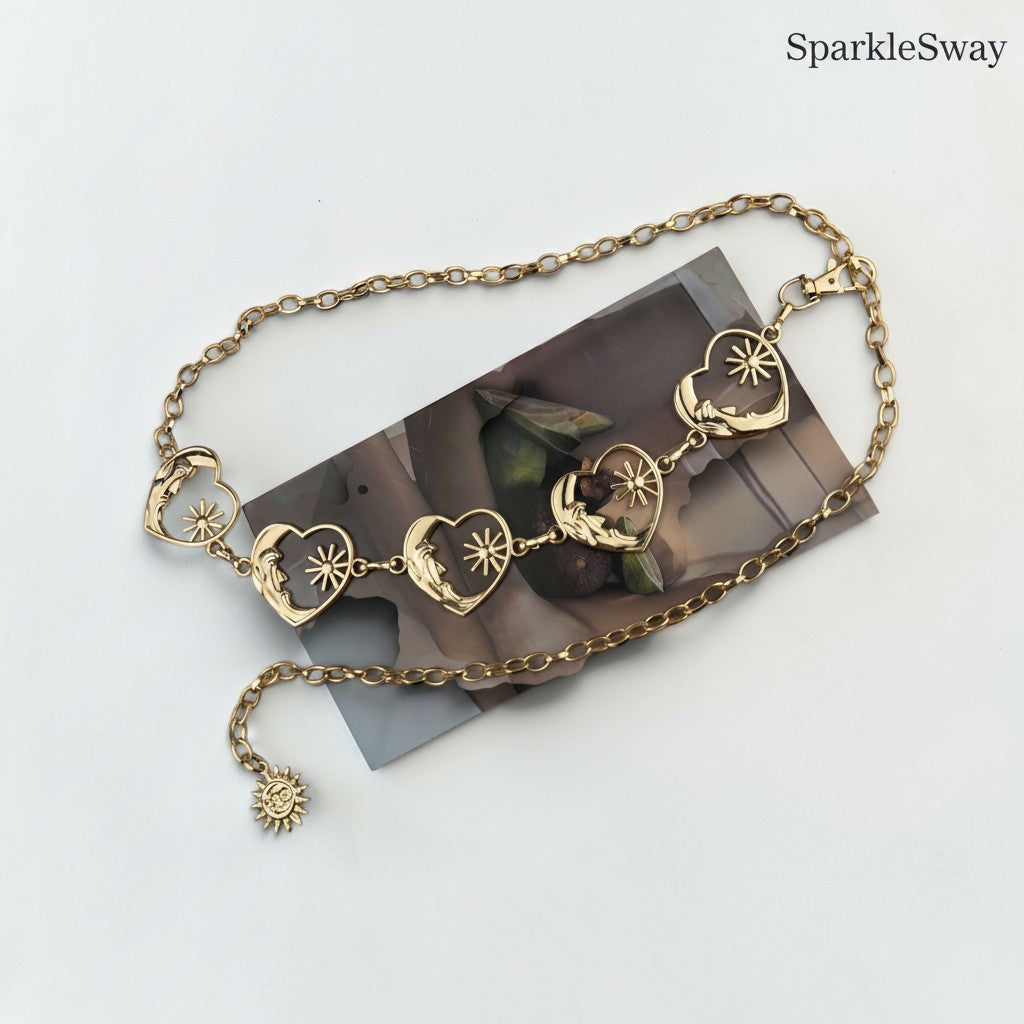 Heart and Moon Charm Waist Chain for Women — sparklesway.co.uk