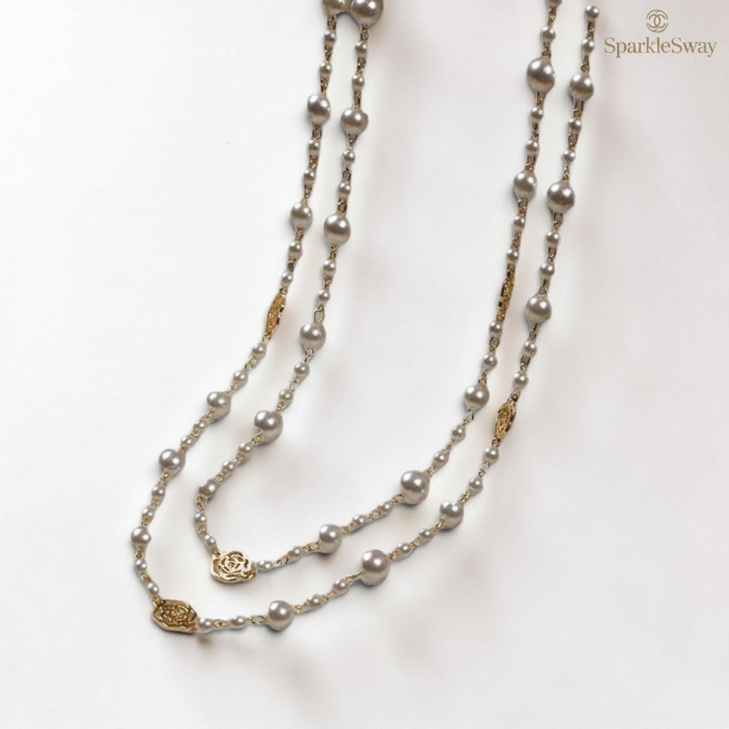 Layered Pearl Sweater Necklace Detail — sparklesway.co.uk