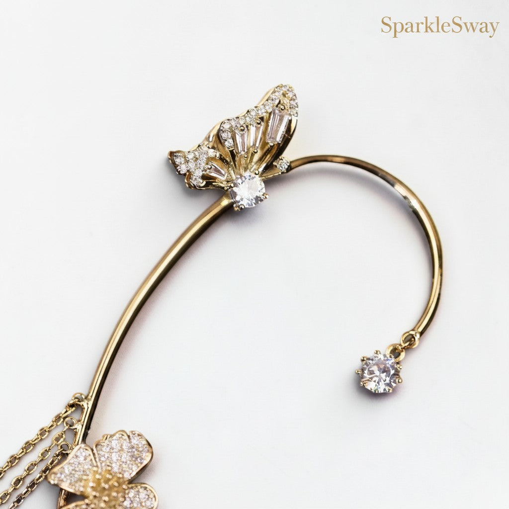 Butterfly and Flower Clip-On Earrings Style 2 — sparklesway.co.uk