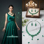 Emerald Green Crystal Jewelry Set | Statement Necklace & Earrings for Women - sparklesway.co.uk 
