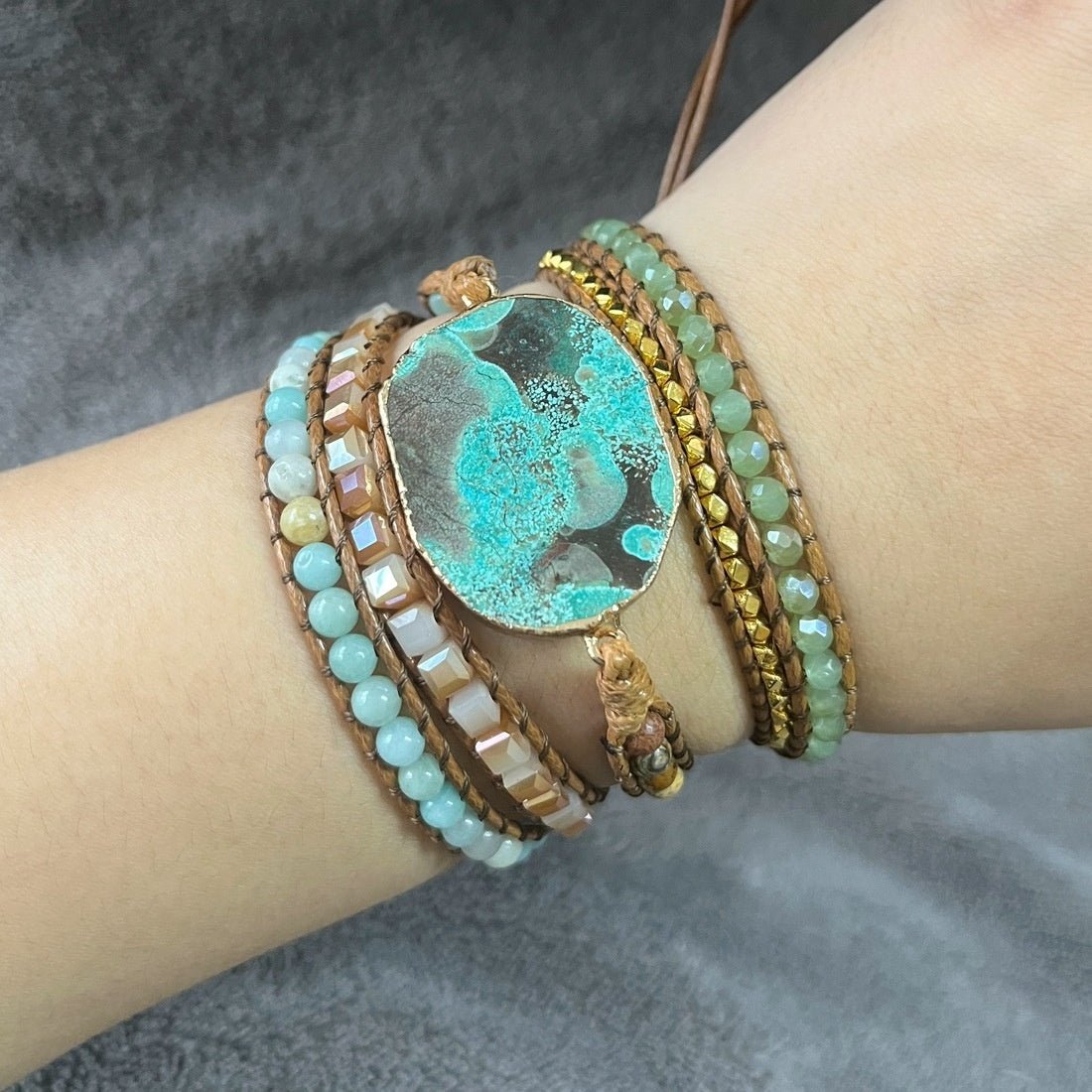 European And American Retro Natural Ocean Stone Multi-layer Winding Bracelet - sparklesway.co.uk 