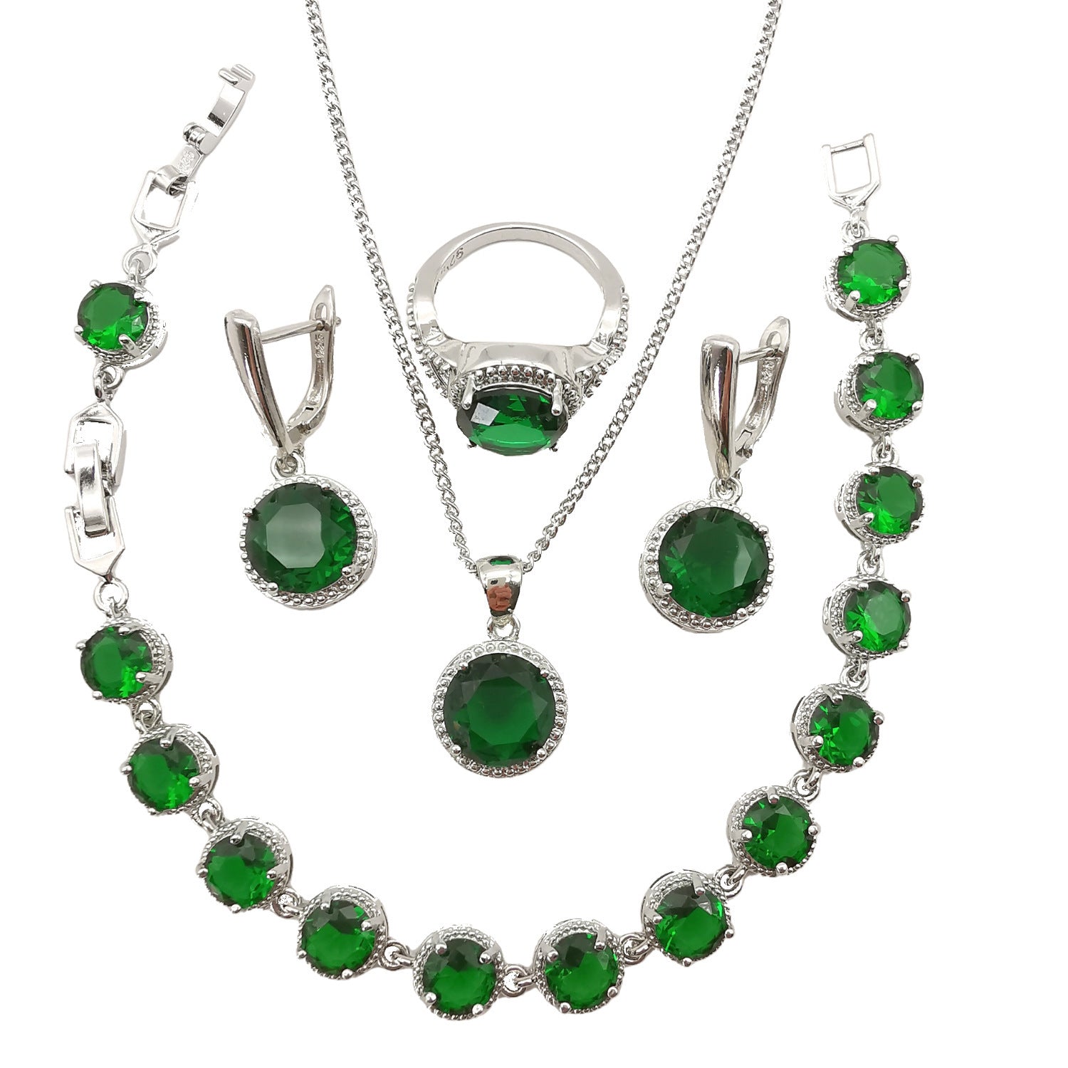 European And American Style Jewelry Round Diamond 4 PCs Set - sparklesway.co.uk 