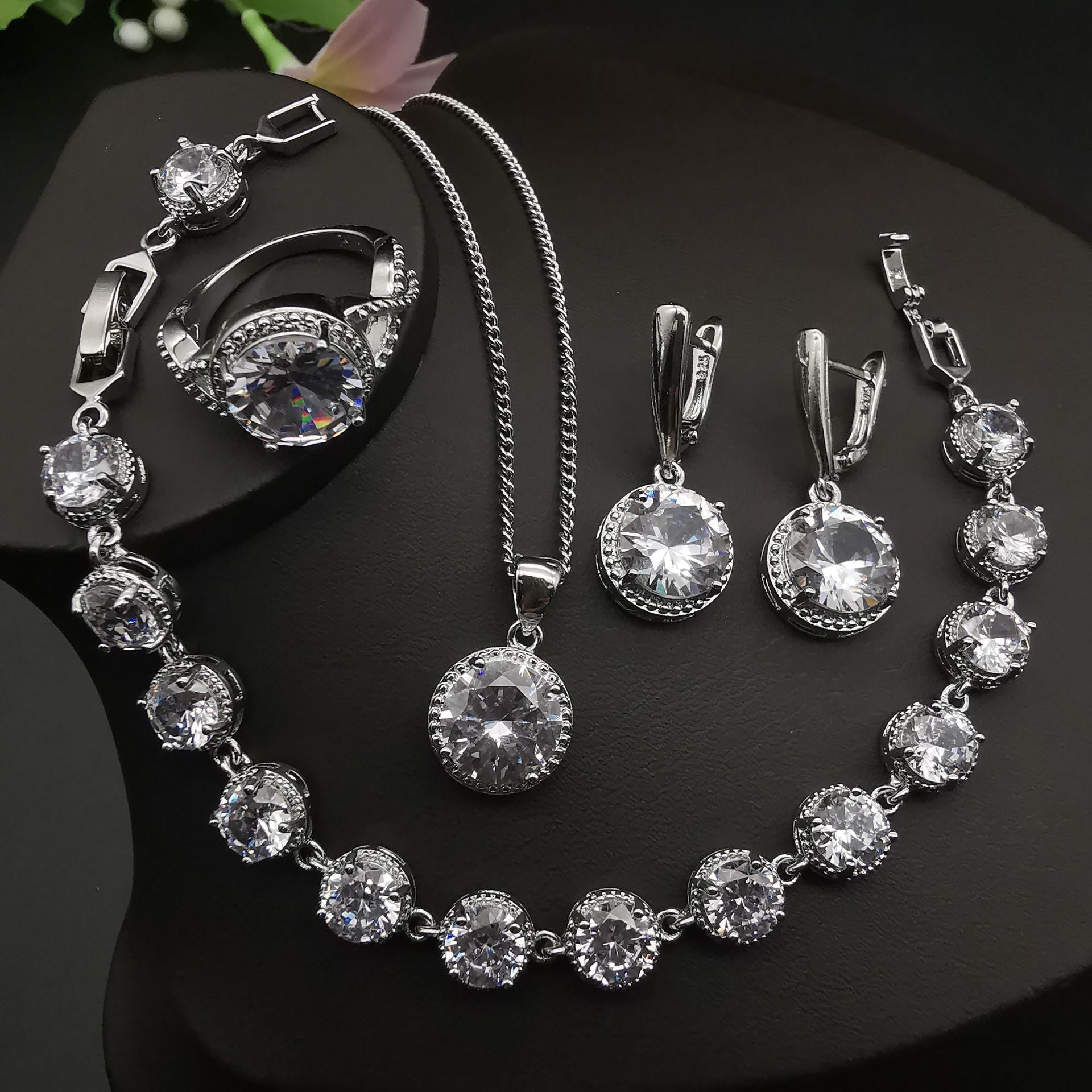 European And American Style Jewelry Round Diamond 4 PCs Set - sparklesway.co.uk 