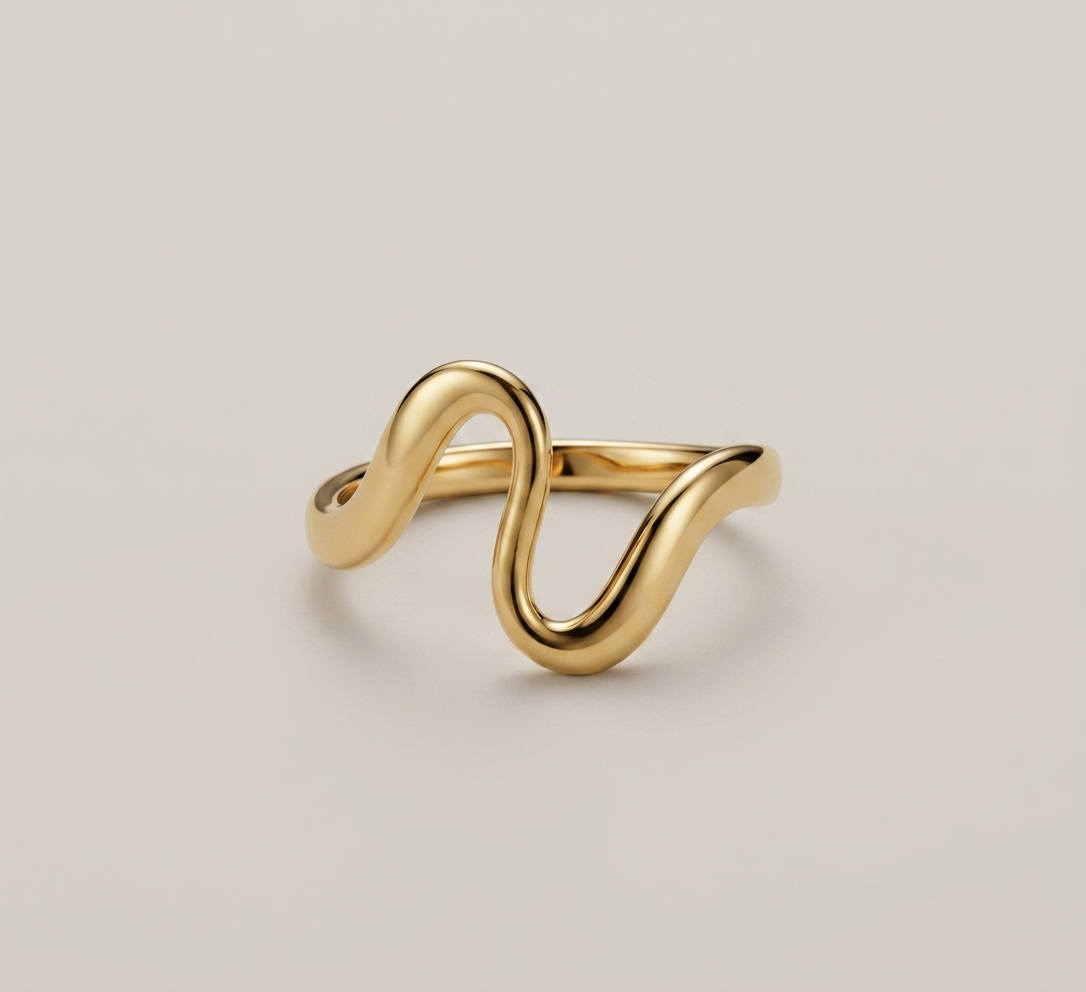Fashionable Design Serpentine Irregular Ring With Curved Geometric Openwork For Women